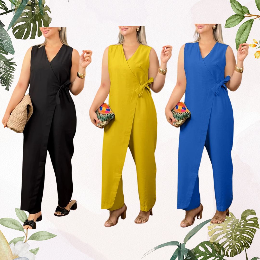 👩Women's V-Neck Jumpsuit – Stretchy, Machine Washable & Size Inclusive