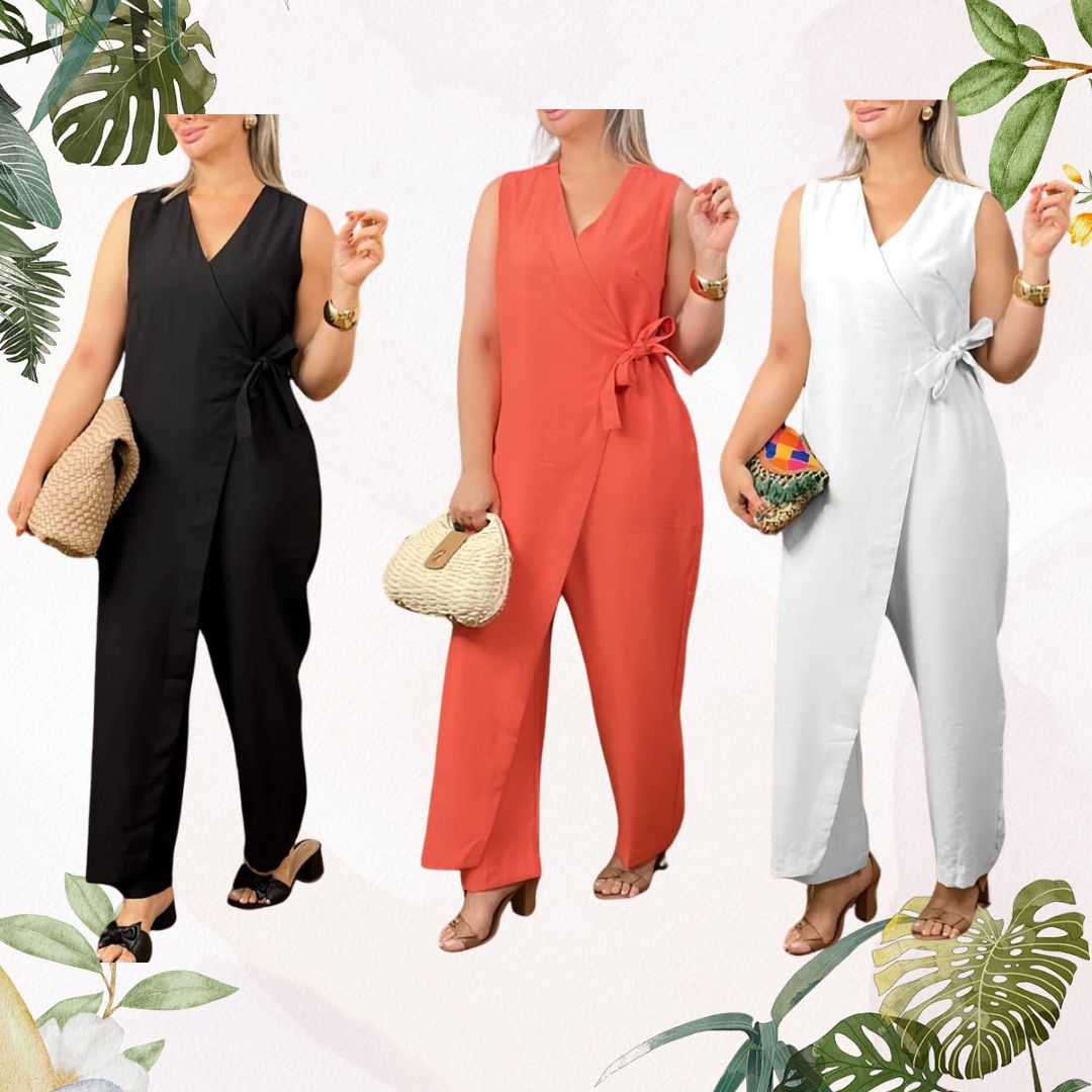 👩Women's V-Neck Jumpsuit – Stretchy, Machine Washable & Size Inclusive