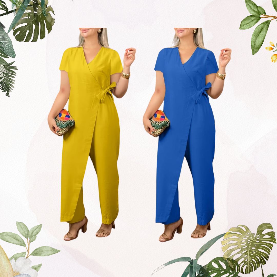 👩Women's V-Neck Jumpsuit – Stretchy, Machine Washable & Size Inclusive