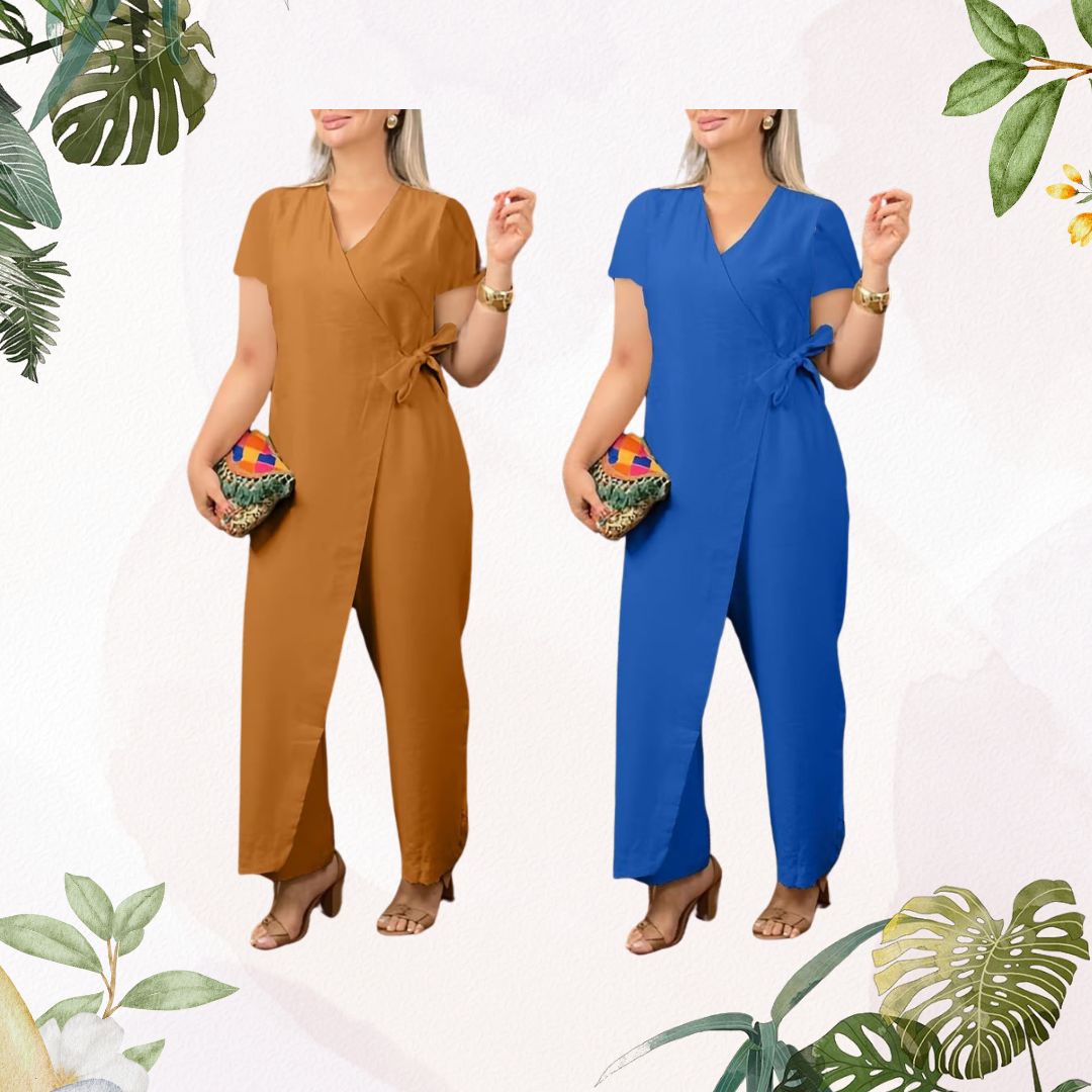 👩Women's V-Neck Jumpsuit – Stretchy, Machine Washable & Size Inclusive