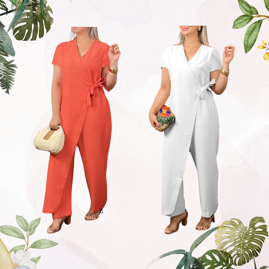 👩Women's V-Neck Jumpsuit – Stretchy, Machine Washable & Size Inclusive