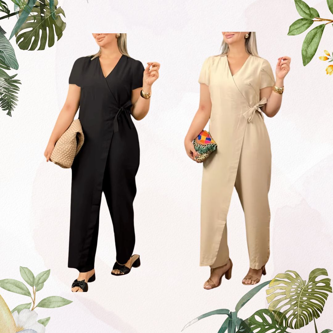 👩Women's V-Neck Jumpsuit – Stretchy, Machine Washable & Size Inclusive