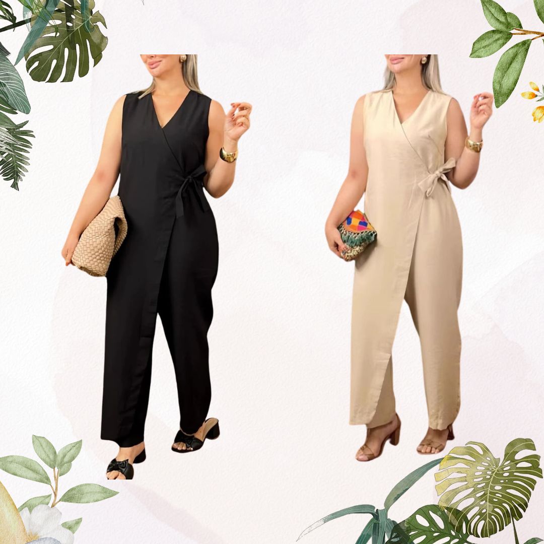 👩Women's V-Neck Jumpsuit – Stretchy, Machine Washable & Size Inclusive