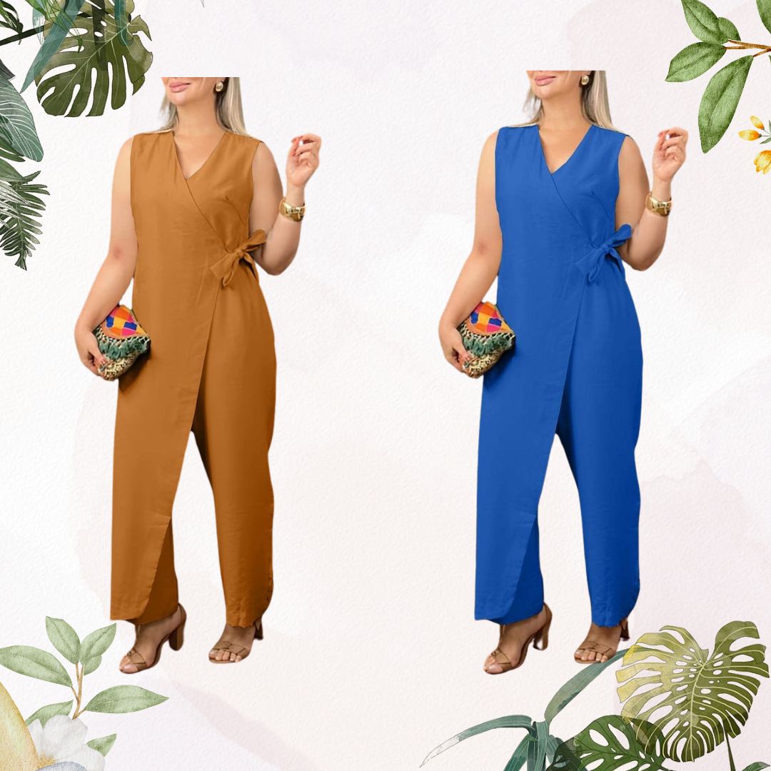 👩Women's V-Neck Jumpsuit – Stretchy, Machine Washable & Size Inclusive