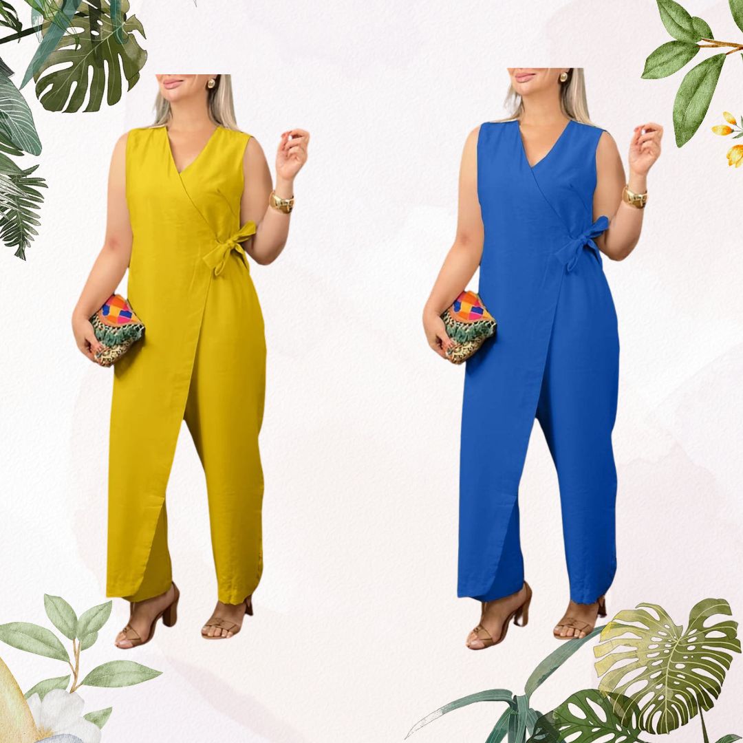 👩Women's V-Neck Jumpsuit – Stretchy, Machine Washable & Size Inclusive